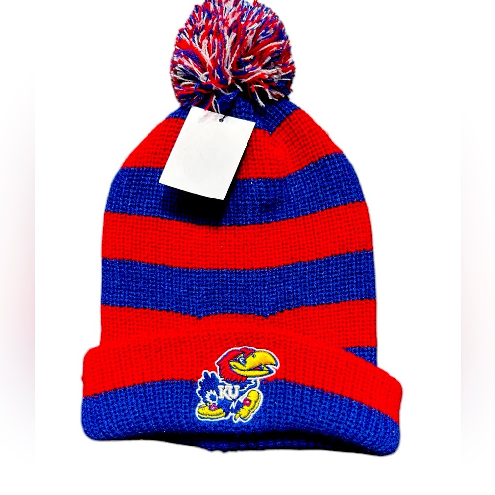 NCAA FAN FAVORITE Men's Beanie Kansas University Jayhawks Winter Hat Knitted Cap - Picture 1 of 3